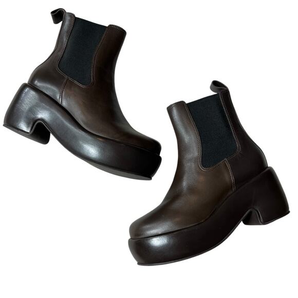 EVERLANE The Puffa Chelsea Boot Brown Leather Pull On High Heel Platform 8.5 - Picture 5 of 10